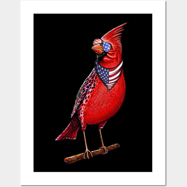 Red Cardinal bird,American cute red bir American flag Wall Art by Artardishop